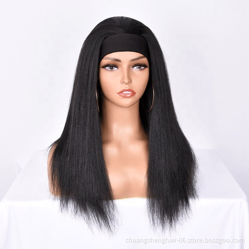 Whose cheap straight headband wig for black women machine made high quality long straingt synthetic fiber toupee